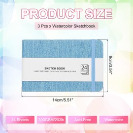 PATIKIL 5.5x3.5" Watercolor Sketchbook, 3Pcs 24 Sheet 300GSM/203lb Watercolor Paper Sketchbooks Acid Free Watercolor Journal Hardcover Artists Pads for Painting, Blue