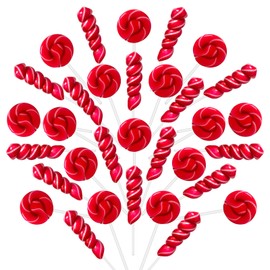Suckers Lollipops Natural Dyes and Flavors (Cranberry), 32 Pack Red and White Twist and Swirl Lollipops Candy, Individually Wrapped Candy Lollipops, Mixed Design (16 Twist + 16 Swirl) Allergy Friendly