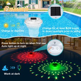 Solar Chlorine Floater with Colorful Light Show, Button Control Pool Chlorines Floaters, Chlorine Floater with Adjustable Release, Easy Opening Floating chlorines Dispenser for Pool, Hot Tub,Orange