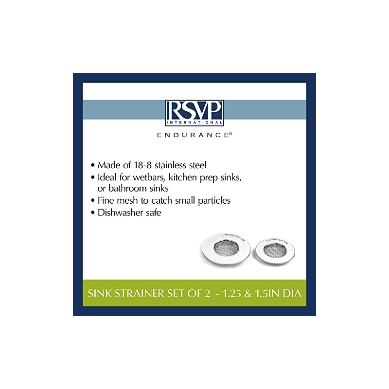 RSVP International Stainless Steel Kitchen Sink Strainer, Food Scrap Trap,