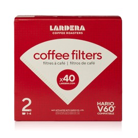 Hario-Compatible #2 Oxygen-Bleached White Coffee Filters for V60 Dripper, 40ct