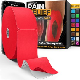 Kinesiology Tape-Incredible Support for Athletic Sports and Recovery + Free Taping Guide - Pre-Cut 2 inch 100 feet (Crimson Red + Free Taping Guide, 1 Pack)