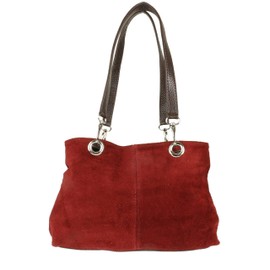 Girly Handbags Womens Italian Suede Leather Shoulder Bag (Burgundy)