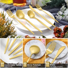 Lanties 60 Pieces Stainless Steel Tableware Set Silverware Set Flatware Cutlery Utensils Spoon Fork Knives Service for 12 for Home Restaurant Apartment and Kitchens(Gold)