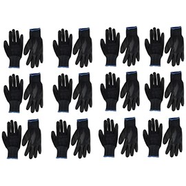 12,24 Pairs PU Coated Black Nylon Work Gloves. Gardening, Builders, Mechanic (12 Pairs- Size XL(10))