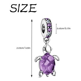 SURALIN 1 x Charm Pendant Made of Turtle Beads, Charm Beads for European Bracelets, Necklaces, Jewellery Gifts Bracelets for Women and Girls, Purple, Metal