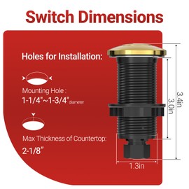 APIELE Garbage Disposal Air Switch Kit, Sink Top Push Button Switch for Food Waste Disposer, UL Listed 3.6" Long On/Off Air Button (Yellow Bronze)