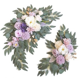 Piklado Faux Flower Swag Set of 2 for Wedding Welcome Signs Floral Decorations and Wedding Reception Ceremony Signs (Purple)