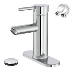 Greenspring Chrome Bathroom Faucets, Single Handle Bathroom Faucet 1 Hole Bathroom Sink Faucet Modern Commercial Lavatory Vanity Faucet with Cover Plate Pop Up Drain with Overflow Included, Brass
