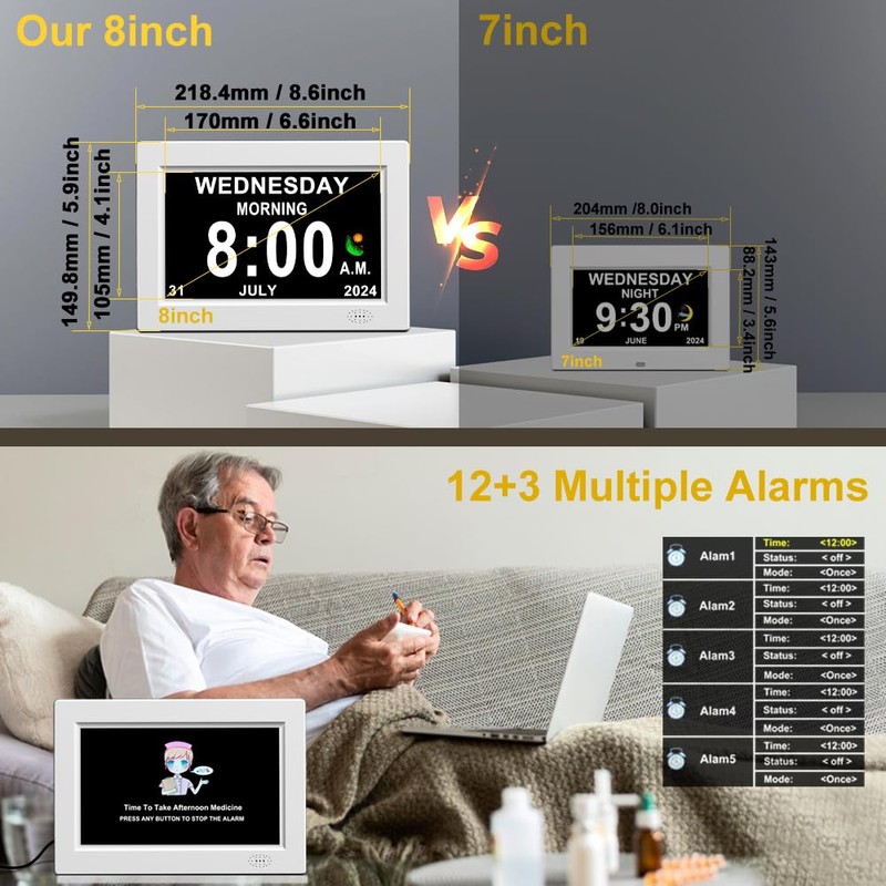 CAZOKASI 8inch Extra Large Impaired Vision Digital Alarm Clock with