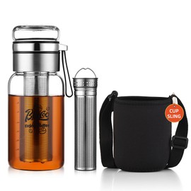 Glass Cold Brew Coffee Maker with Extended Fine Mesh Filter, Tea Infuser Bottle Iced Coffee Maker with Thick Borosilicate Glass (750ml/24oz)