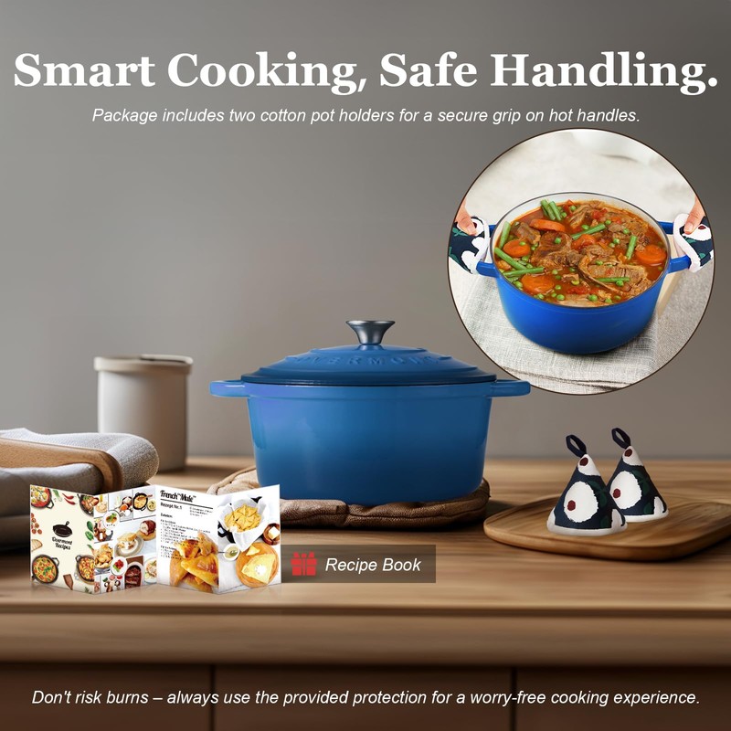 Overmont Enameled Cast Iron Dutch Oven - 7QT Pot with