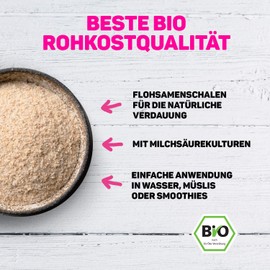 Lebepur Organic psyllium husks mix 500 g, cultures complex with 100 billion cfu/g - bacterial strains without inulin, with lactic acid cultures, high fibre content 82 g per 100 g