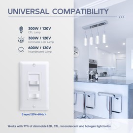 ECOELER Rocker Dimmer Switch, Single Pole/3-Way LED Slide Dimmer Light Switch LED, CFL, Halogen and Incandescent Bulbs, Wall Plate Included, ETL Listed, White