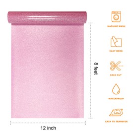 SCZENQI Rouge Pink Glitter HTV Transfer Vinyl Roll - 12" x 8ft. Rouge Pink Glitter Iron on Vinyl for DIY T-Shirts, Cricut Glitter HTV Heat Transfer Vinyl for All Cutting Machines, Easy to Cut & Weed