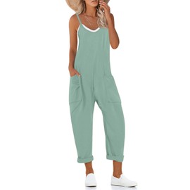AMTOSS Women's Causal Jumpsuits V Neck Spaghetti Straps Sleeveless Overalls for Women Harem Long Pants Romper with Pockets