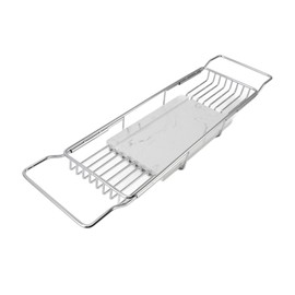Qinlorgo Bathtub Tray Modern Stainless Steel Marble Multifunctional Expandable Bathtub Shelf for Women Birthday (Silver White)