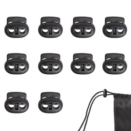 Pack of 10 Cord Locks 2 Hole Quick Release Cord Clamp for Ropes, Shoelaces, Cords, Cord, Backpack, Rubber Cord, Quick Release, Rope Stopper, Plastic (Black)