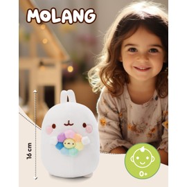 NICI Molang Cuddly Toy 16 cm with Rainbow Flower in Gift Packaging - Cute Stuffed Toy for Cuddling and Playing, Molang Plush Toy for Cuddly Animal Lovers - 61164, White