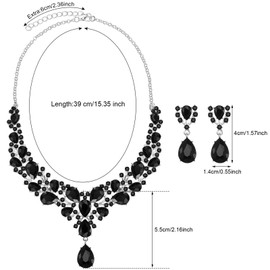 Hicarer Bridal Teardrop Cluster Crystal Jewelry Set for Women Necklace Earrings Wedding (Black)