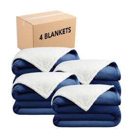 Arkwright Sherpa Fleece Throw Blanket - Case of 4 - Plush Fluffy Warm Reversible Soft Sherpa Throw Blanket for Home, Couch, Sofa, Bed, Camping and Travel, 108x90 in, King, Navy