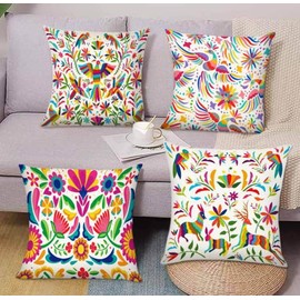 BAOKU Mexican Flower Bird 18x18 Inch Cushion Covers,Cushion Case Outdoor Sofa Throw Pillows Cover Garden Pillow Covers for Couch Living Room Bed Indoors Home Decor Set of 4 multicolour