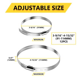 Hose Clamps Assortment Kit, 20Pcs 3-9/16″-4-15/32″ (91-114mm) Adjustable Worm Gear Pipe Hose Clamps, Fuel Line Hose Clamps Heavy Duty for Plumbing, Automotive, Washing Machine, Mechanical
