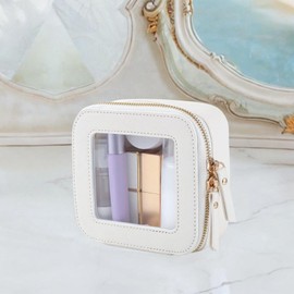 Milageto Makeup Bag Cosmetic Pouch Mini Transparent Waterproof Trendy Stuff for Car Essentials Travel Toiletry Bag Cosmetic Organizer, White