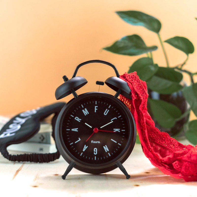 FISURA Analogue Alarm Clock, Metal, Black, Standard