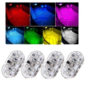 Hbxdeco 4 PCS Car LED Lights Interior Wireless, Super Bright 7 Colors Auto Interior Ambient Light with 6 Bright LED Lamp Beads, Portable USB Rechargeable Car Led Night Light for Car Decor