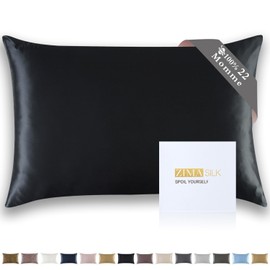 ZIMASILK 100% Pure 22 Momme Mulberry Silk Pillowcase for Hair and Skin - Upgraded Real Grade 6A Silk - Durable, Soft & Anti-Aging (King 20''x36''Black)