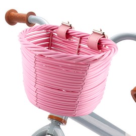 SilverChry Children's Bicycle Basket, Braided Bicycle Basket for Girls and Children, Front, Front Handlebar Basket, Hand Braided, Removable Bicycle Baskets Made of Rattan with Leather Straps (Pink)