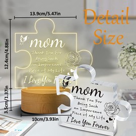 SHGarden Gifts for Mom Engraved Night Light with Moved Words Acrylic Warm Light I Love Mom Birthday Gifts, Mothers' Day, Valentines, Thanksgiving, Gifts for Mom from Daughter and Son SH0056