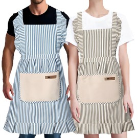 EwaRcud Women's Kitchen Apron, 2-Pack Adjustable Bib Aprons with 2 Pockets & Hand Wipe Pocket, Water & Oil Resistant Cooking Aprons for Women, Chef, BBQ, Baking