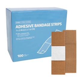 Flexible Fabric Adhesive Bandages, Fabric Strip, 1 in x 3 in, Box of 100 Sterile Bandages for First Aid Kit Wound Care & Protection