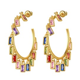 SEIHOP Colored Zircon Geometric tassel Stud Earrings 18K Gold Plated Round Hoop with Colorful Zirconia Jewelry for Women and Girls KE0119Y