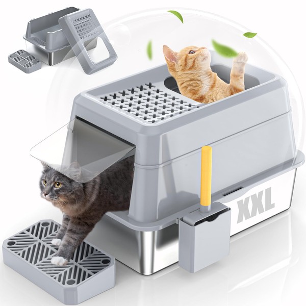 EPN EPN Stainless Steel Cat Litter Box with Lip, XXL