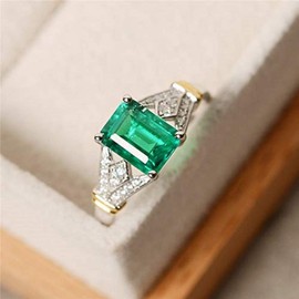MAIHAO Vintage Women Inlaid Topaz Aquamarine Gemstone 14k White Gold Filled Wedding Bridal Band Ring Emerald Cut Birthstone Ring Size 6-10 (Size 9)
