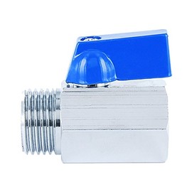 Brass Ball Valve Mini Style Connector with Reduced Bore, Male X Female Thread Fitting, Aluminium Handle and Reduced Headroom