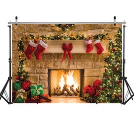 WOLADA Christmas Fireplace Backdrop Christmas Backdrops for Photography Christmas Photo Backdrop Fireplace Backdrop Christmas Backdrop 12x10FT 11209