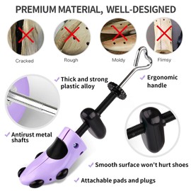 Shoe Stretcher Women, Plastic Pair of 4-way Adjustable Shoe Expander Shoe Tree Widener for Wide Feet Bunions, Shoe Shaper Extender Stretch Width Length Height, Women’s Size 5.5-10, Purple/Black