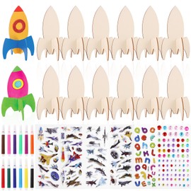 Goxiry Rocket Wooden Craft Set 12 Pieces Rocket Toy for Children Craft Set Rocket for Painting Shape Unfinished Children's Birthday Crafts for Girls Boys DIY Crafts Nursery