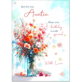 doodlecards Auntie Birthday Card Bright Bouquet Medium Size with Plain Envelope
