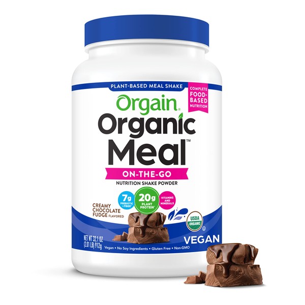 Orgain Organic Vegan Meal Replacement Protein Powder, Creamy Chocolate Fudge - 20g Plant Based Protein, Gluten Free, Dairy Free, Lactose Free, Soy Free, No Sugar Added, For Smoothies & Shakes - 2.03lb