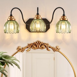 CmnVmn Vintage Gold Bathroom Light Fixtures,3 Light Green Tulip Crystal