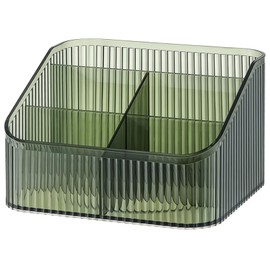 Organizador grande de maquillaje, caja de almacenamiento de maquillaje, organizador de cosméticos de 5 compartimentos, verde transparente, patrón de rayas elegante, soporte cosmético para cuidado de