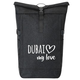 Huuraa Kurierrucksack Dubai my love Geschenk 30-44 Liter Black Melange Roll-Top Fairtrade Dubai Geschenkidee