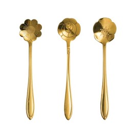 Creative Co-Op Flower Shaped Stainless Steel Condiments Spoons with Gold-Tone Finish, Set of 3