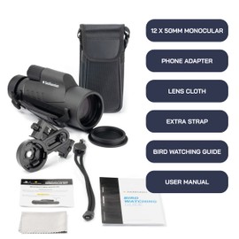 Omano Smithsonian 12x50 Monocular Telescope with Smartphone Adaptor – Monoculars for Adults - High Powered Telescope – Ideal Monocular for Bird Watching and Nature Enthusiasts – HD monocular telescope