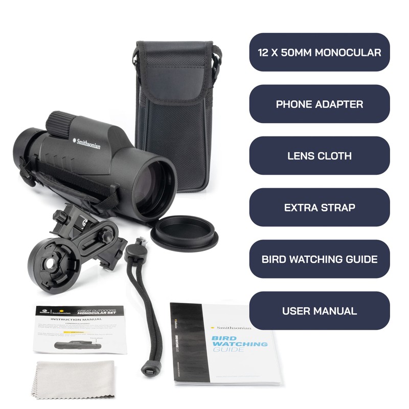 Omano Smithsonian 12x50 Monocular Telescope with Smartphone Adaptor – Monoculars